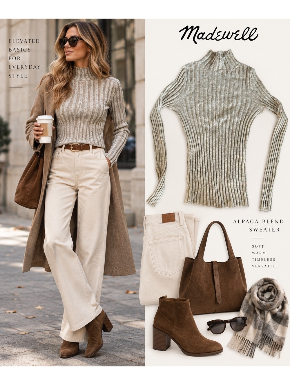 Madewell Ribbed Alpaca Blend Mockneck Sweater Taupe Size S N0041